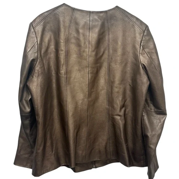 Vintage Preston & York Metallic Brown Leather Jacket Coat Women Bronze sz XL - Picture 3 of 9